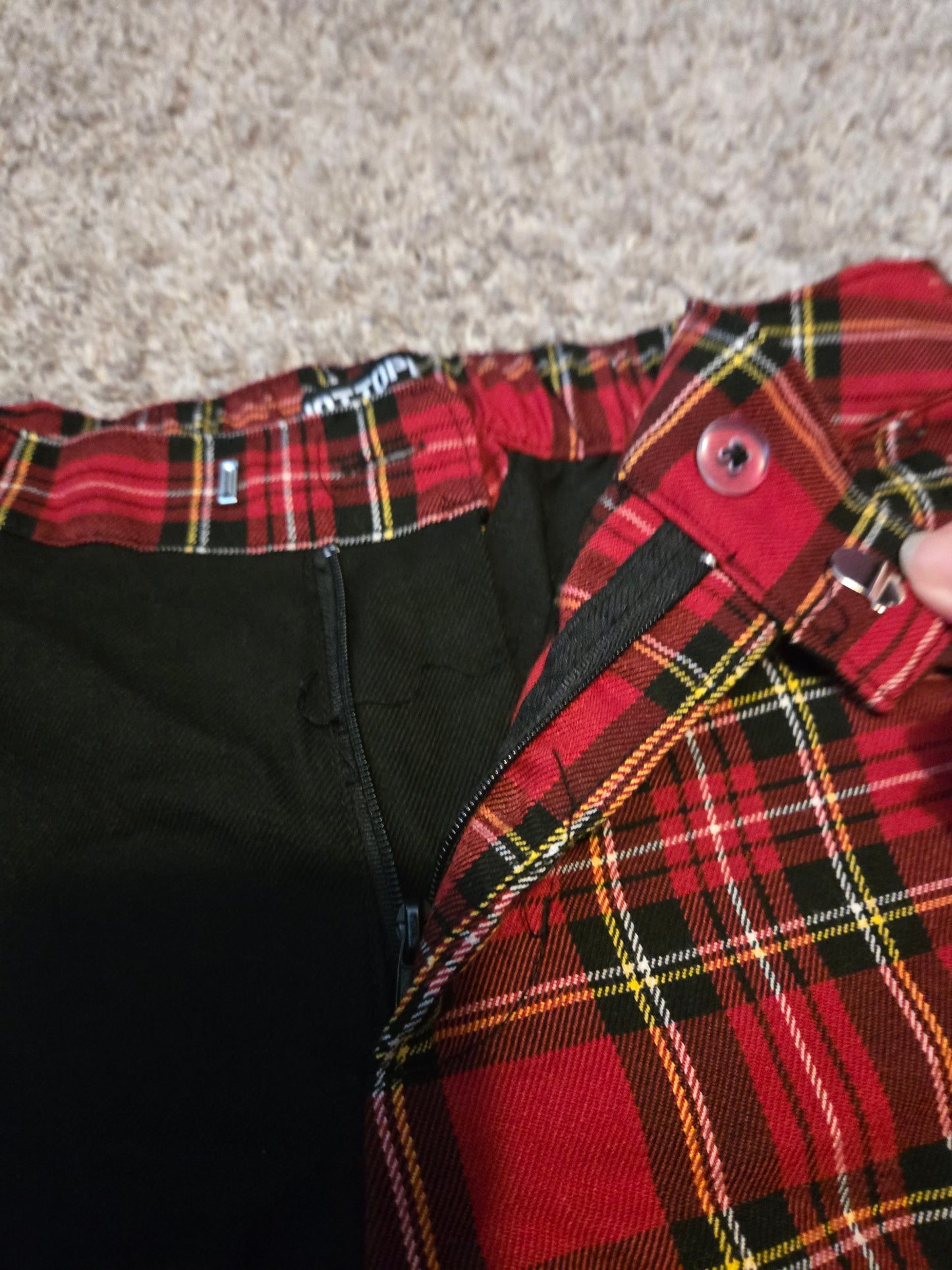 Hot Topic Red Plaid and Black Pants Tapered Legs