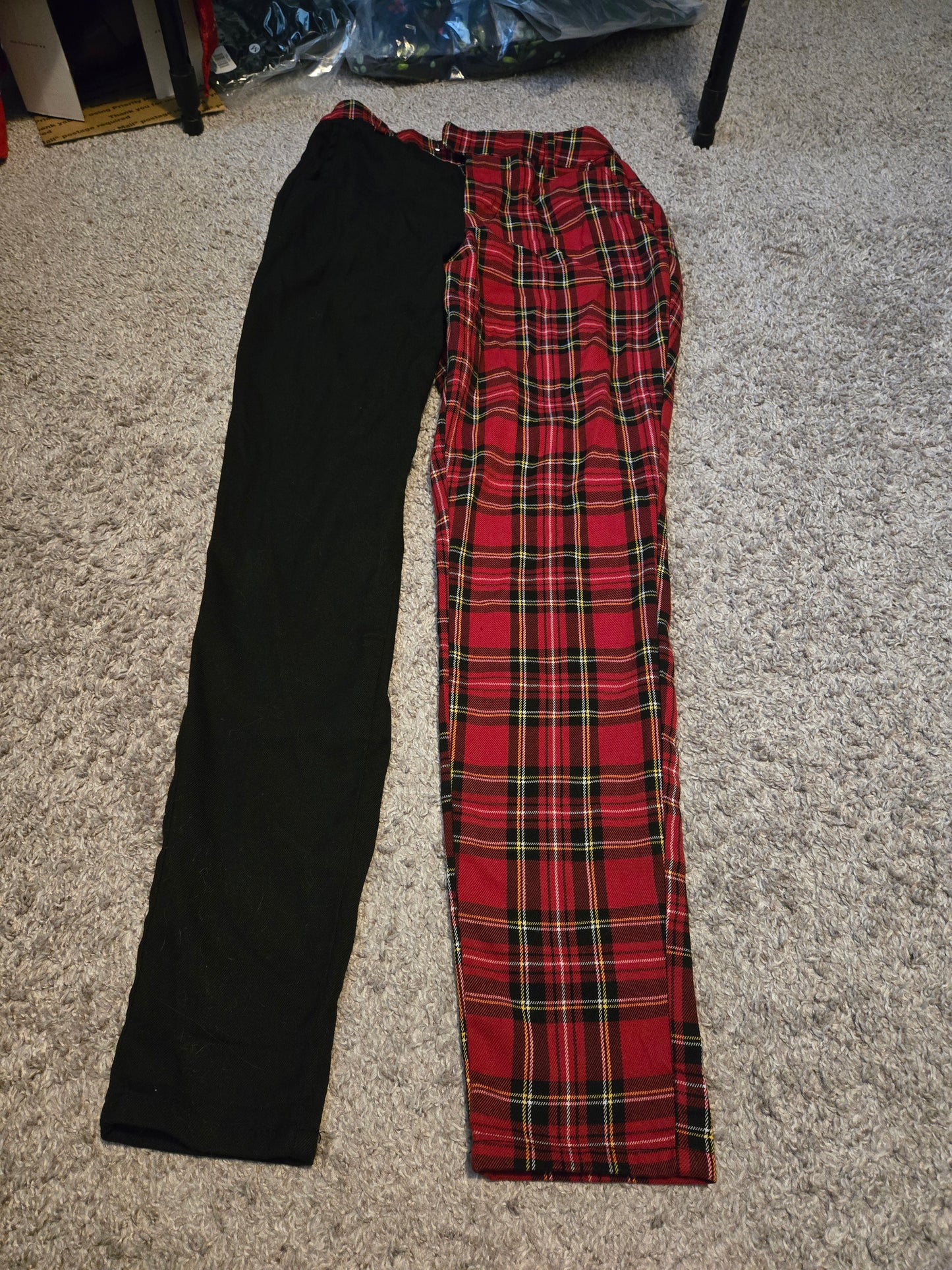 Hot Topic Red Plaid and Black Pants Tapered Legs