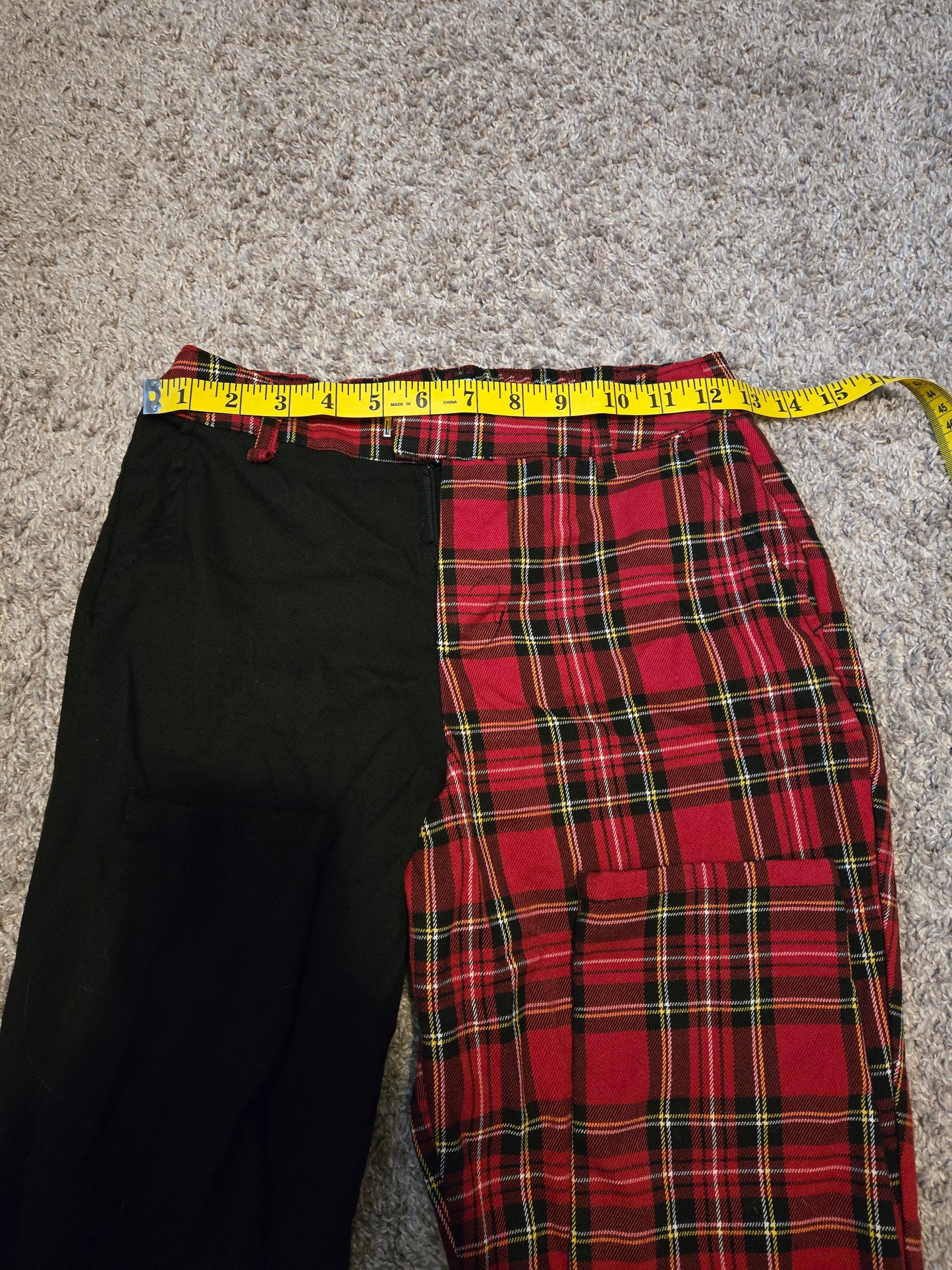 Hot Topic Red Plaid and Black Pants Tapered Legs